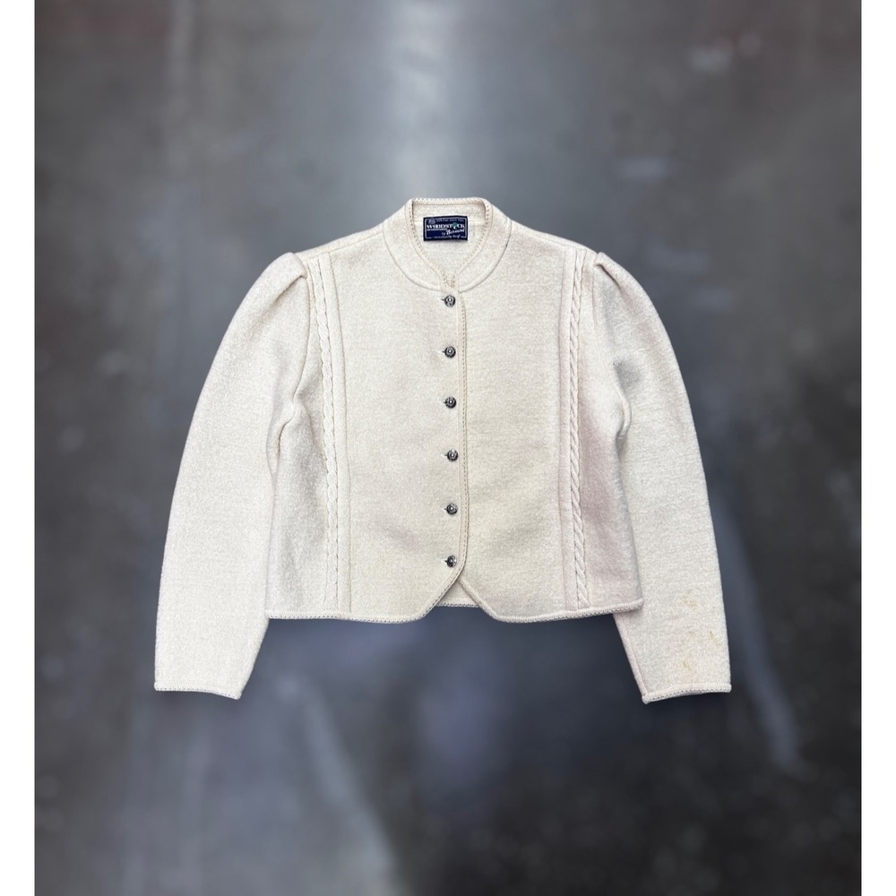 Vintage Woodstock International Virgin Wool Cardigan Sweater Womens L Cream
